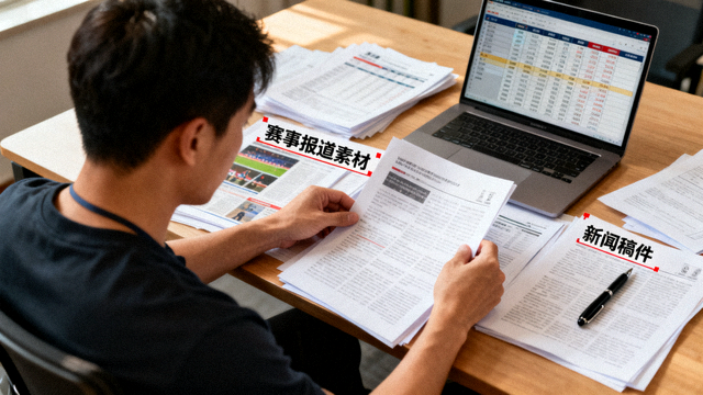 体育资讯编辑人员整理赛事报道素材与新闻稿件